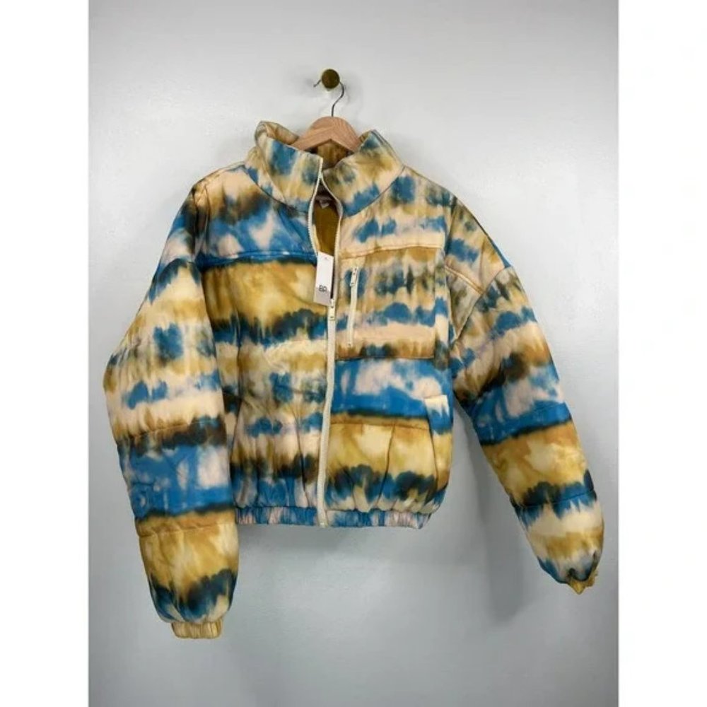 BP. Blue Yellow Horizon Print Puffer Jacket Coat Women's Size: Medium NWT - Picture 2 of 9
